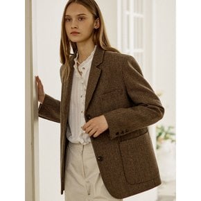 Three Button Wool Blend Classic Jacket - Brown