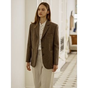 Three Button Wool Blend Classic Jacket - Brown