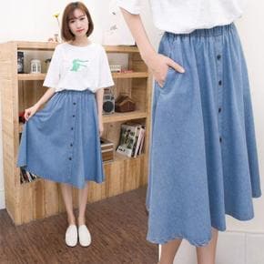 캐주얼 청치마 버튼 밴딩 데님 스커트