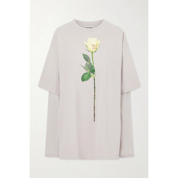 디스트레스드 메쉬 트림 프린트 코튼 저지 티셔츠 46376663162964151