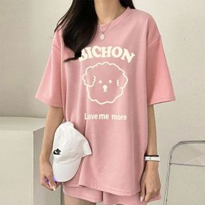 비숑 프린팅 반팔 반바지 set_P365289956