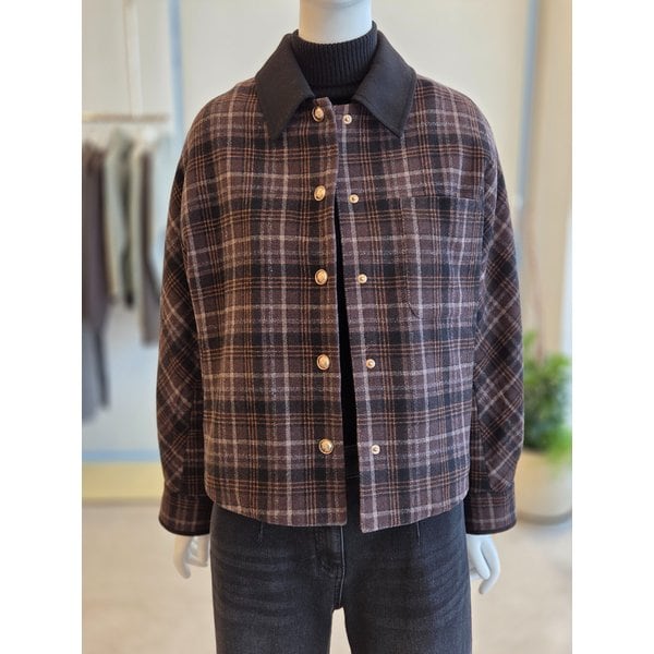 [여주점] [더 아이잗] 여성 오버핏 울 체크 퀼팅 셔츠 재킷(IRCA0JK238)