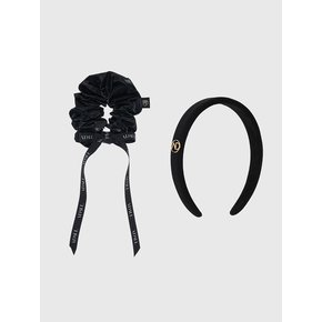 Qia ribbon scrunchy & hairband set - black