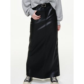 FAUX LEATHER SLIT MAXI SKIRTS_BLACK