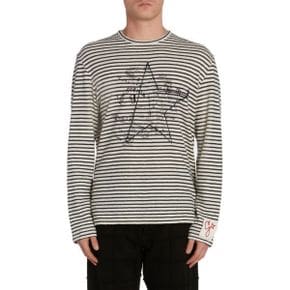 4274560 Golden Goose Embroidered Graffiti Stripe Cotton & Linen Long Sleeve T-Shirt