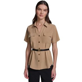 칼라거펠트 우먼 Short-Sleeve 벨티드 우븐 탑 - Cartouche 26767418 1391305