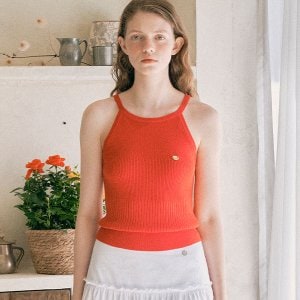 로라로라 LOGO HALTER NECK KNIT SLEEVELESS RED