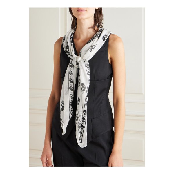 스컬 모티프 실크 시폰 스카프 46376663162992475