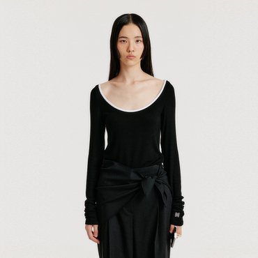 EENK YOU Contrast Long Sleeve Jersey Top - Black