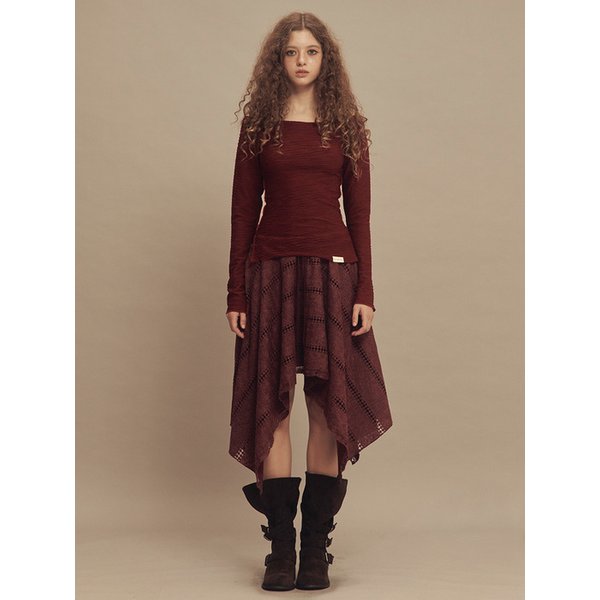 보헤미안 레이스 컷팅 스커트 버건디