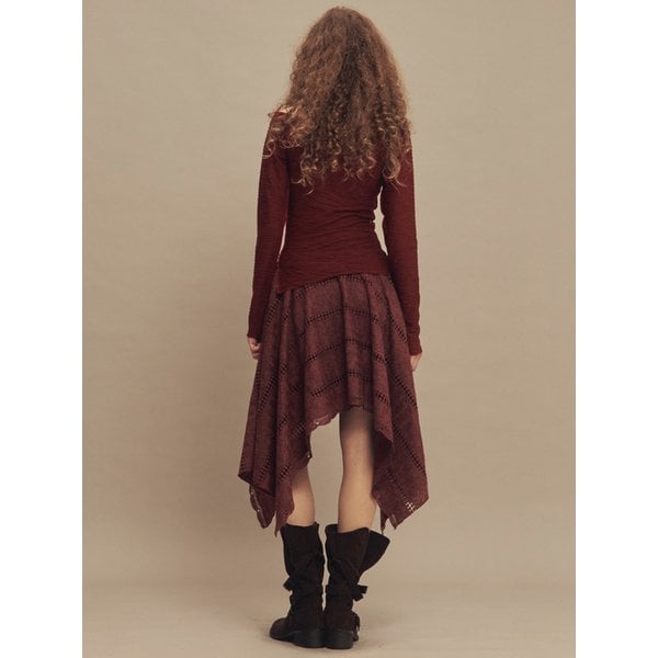 보헤미안 레이스 컷팅 스커트 버건디