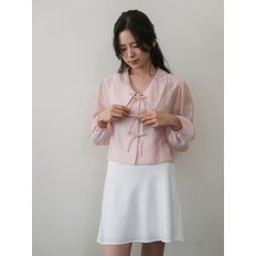 Semi Crop Ribbon Blouse - Pink