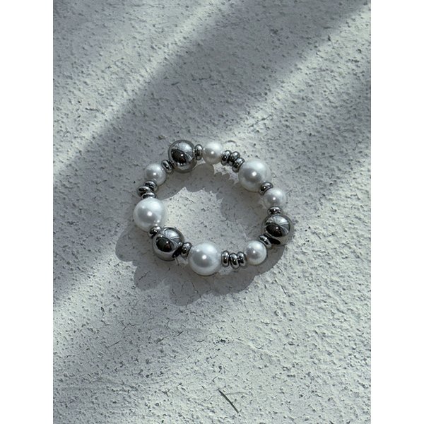 Surgical Steel X Pearl Ball Band Ring