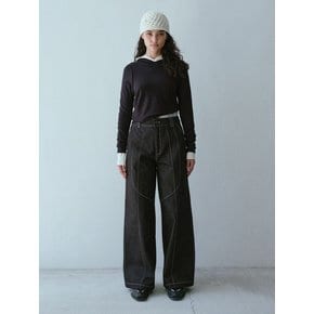 CURVED OVERSIZE DENIM PANTS (BLACK)