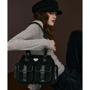 멀티 포켓 스웨이드 숄더백 [BLACK]