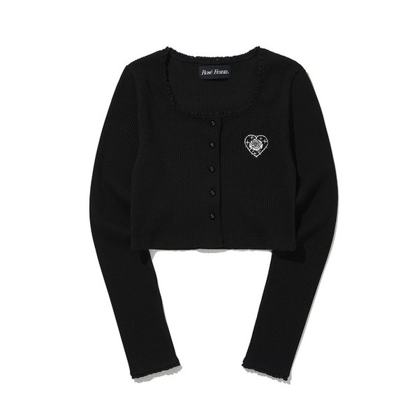 Square neck Lace Cardigan [Black]