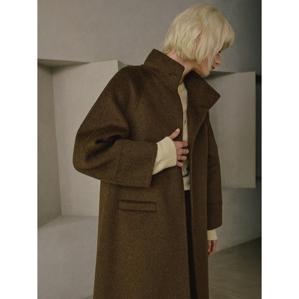 캐시미어 핸드메이드 하이넥 롱 코트 [브라운]
