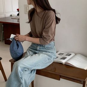 포이브 코튼 베이직 라운드넥 긴팔 티셔츠  4color _P376455588