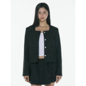 CLASSY ROSE TWEED JACKET - BLACK