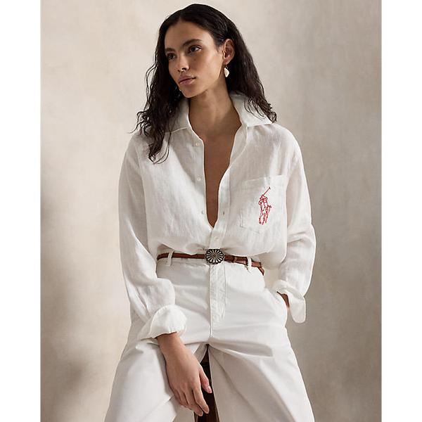 여성 오버사이즈핏 빅 포니 리넨 셔츠(WMPOSHTNDO21185100)