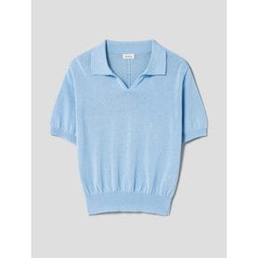 Cotton Blended Collar Half Sleeve Pullover  Sky Blue (WE3451B03Q)