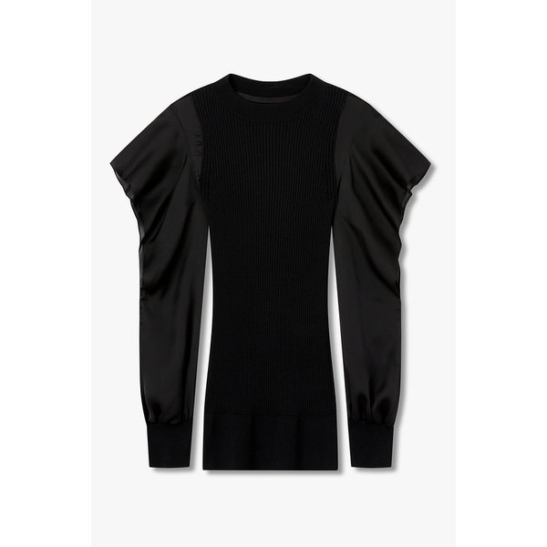 여성 새틴 믹스 코튼 니트 풀오버_블랙 6416130106000