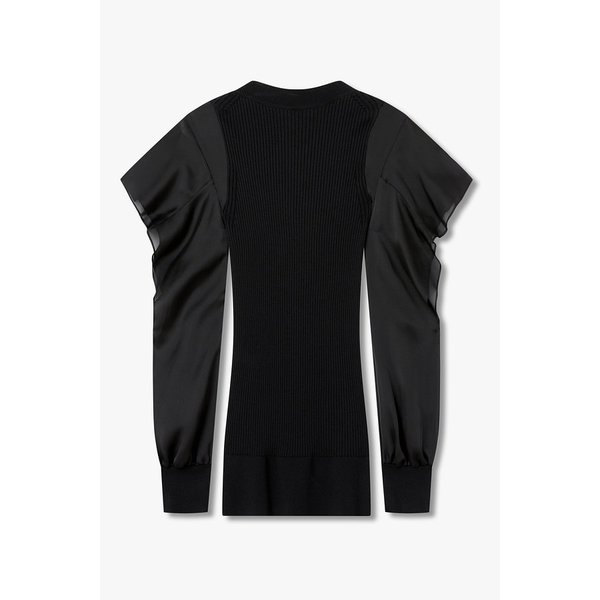 여성 새틴 믹스 코튼 니트 풀오버_블랙 6416130106000