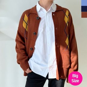 블레오 남자 가을 빅사이즈 아가일 패턴 데일리 니트 가디건