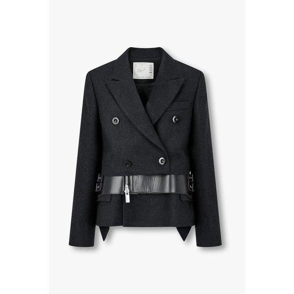 여성 레더 레이어드 울 멜턴 자켓 6415301515000