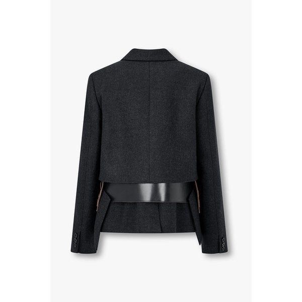 여성 레더 레이어드 울 멜턴 자켓 6415301515000