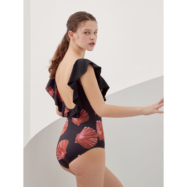 셸 프릴 모노키니 블랙