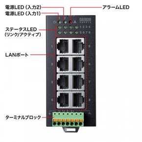 산와 공급 산업용 기가 스위칭 허브 (고 내구성  8 포트) LAN-GIGAFA804 블랙