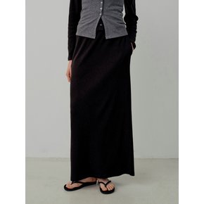 Classic Rib Knit Banding Long Skirt - Black