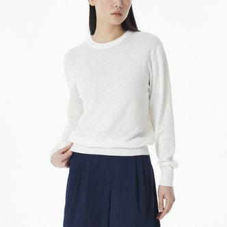 JAJU 여 리넨 블렌디드 긴팔 니트(WHITE / BEIGE / DARK ORANGE / LIGHT NAVY / DARK NAVY)