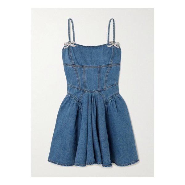 장식 패널 데님 미니 드레스 블루 1647597358036998