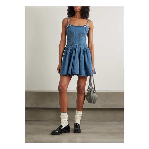 장식 패널 데님 미니 드레스 블루 1647597358036998