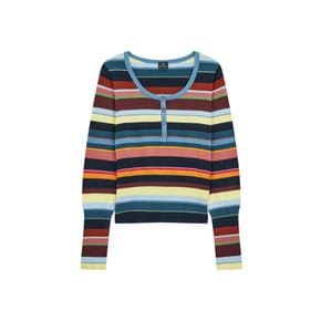 [PS PAUL SMITH] 여성 스트라이프 코튼 U넥 니트 5744128505000