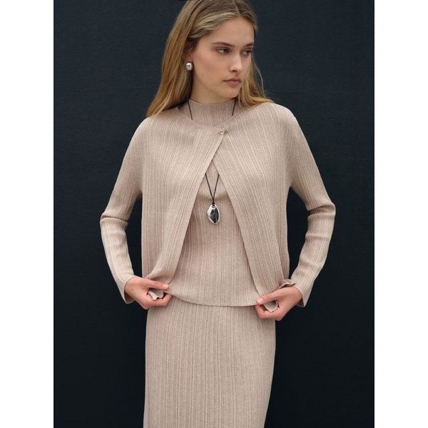 플리츠 골지 니트 가디건_베이지
