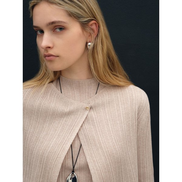 플리츠 골지 니트 가디건_베이지