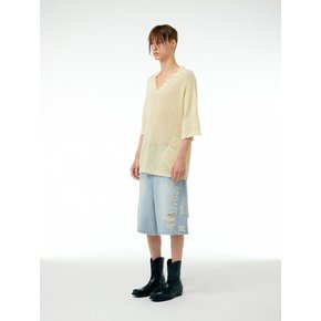 Pocketed short sleeve knit top (Ivory)