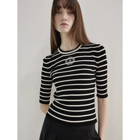 Logo Point Stripe Top Black