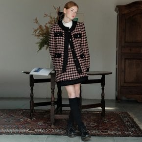 Cest_Pink houndstooth woolen skirt