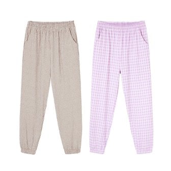 부드러운 기모 체크 여자 시보리 파자마 주머니 수면바지 고무줄 밴딩 홈웨어