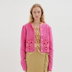 TITI Floral Pattern Puff Sleeve Knit Cardigan - Pink