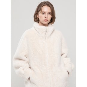 High neck mink fur jacket_Ivory