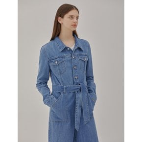 DENIM BELT JUMPSUIT BLUE