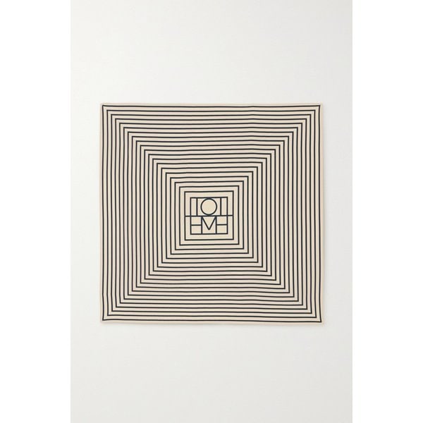 스트라이프 실크 크레이프 드 신 스카프 크림