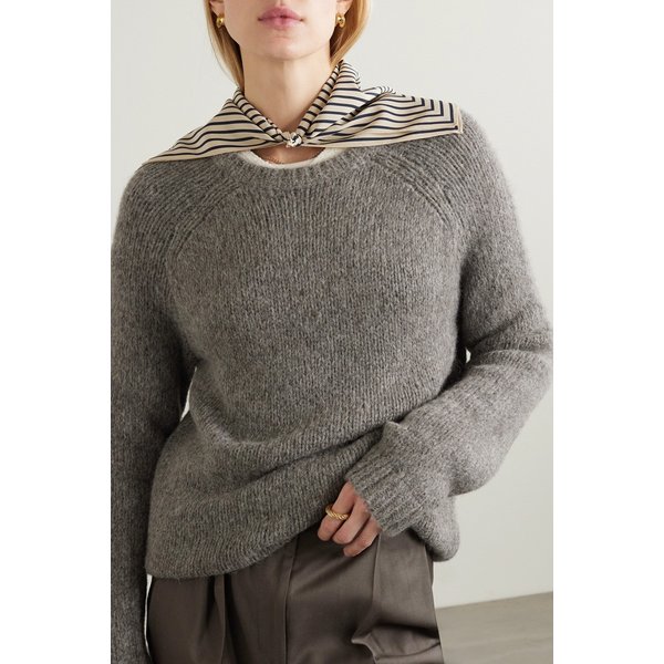 스트라이프 실크 크레이프 드 신 스카프 크림