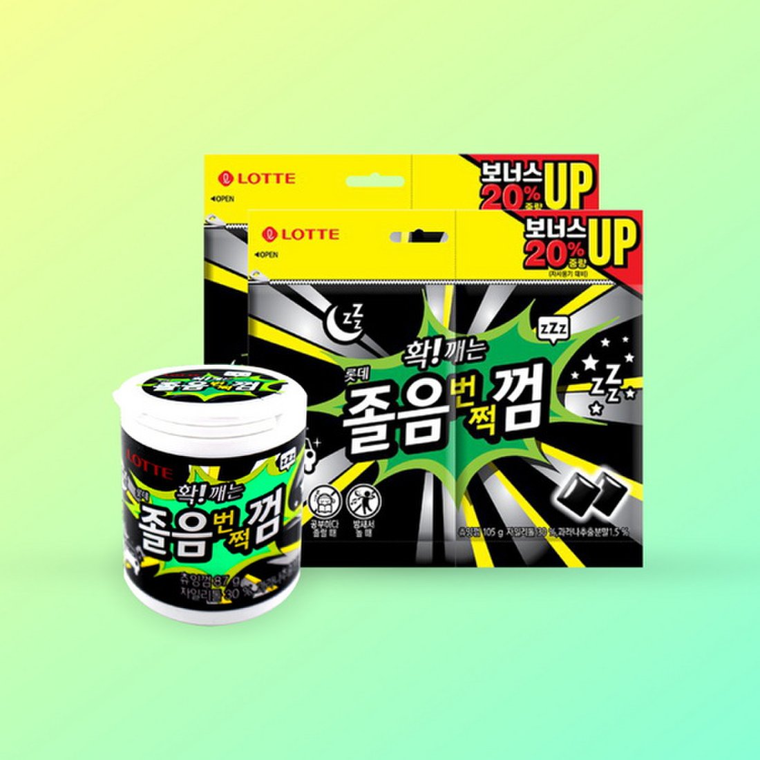 롯데제과 롯데껌 졸음번쩍껌 용기1통+ 리필2개-너만아는잡화점[무료배송], 믿고 사는 즐거움 SSG.COM