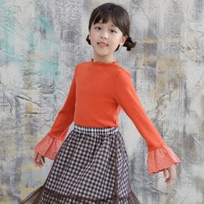 보보 레이스 소매 티 아동 여아 긴팔 티셔츠